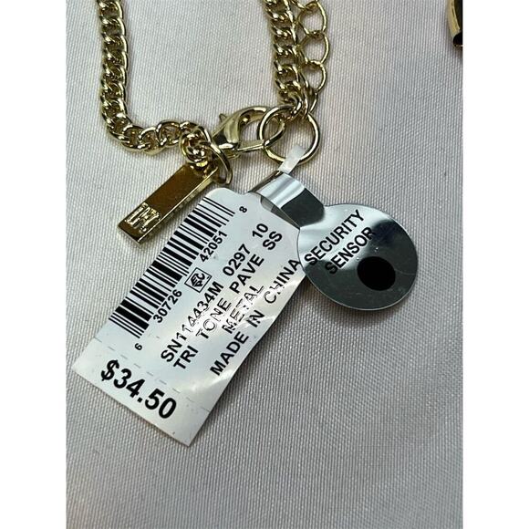 INC Fringe Necklace Mixed Metals Gold Silver Tone Cubic Zirconia 14–17” NWT - Picture 4 of 4